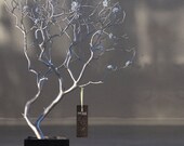 24" Silver Painted Jewelry Tree w/Blue flowers