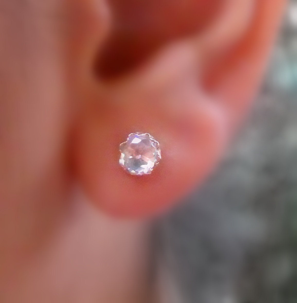 Stud Earrings 14K Yellow Gold Filled Handcrafted Set With A 6mm Diamond Look White Topaz Cubic Zirconia