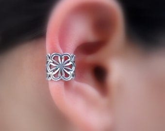 Sterling Silver Handcrafted  Textured Ear Cuff  Hoop Earring Cartilage/catchless/helix