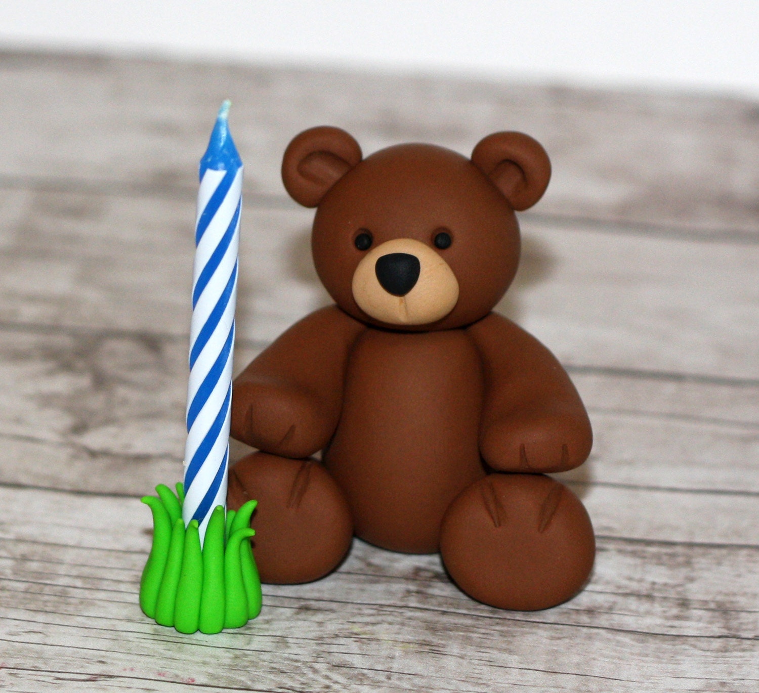 Custom Made Clay Bear Candle Holder - Zoo Animal Cupcake / Cake Topper