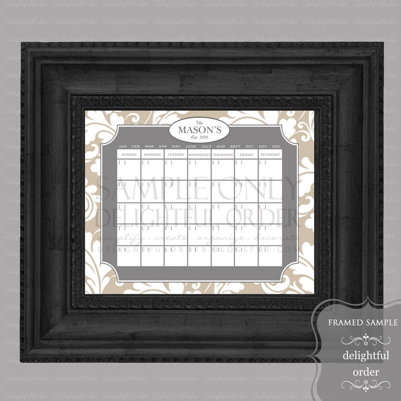Custom Damask Calendar - 16x20 JPEG Digital/Printable File - You Choose Your Color - You Print