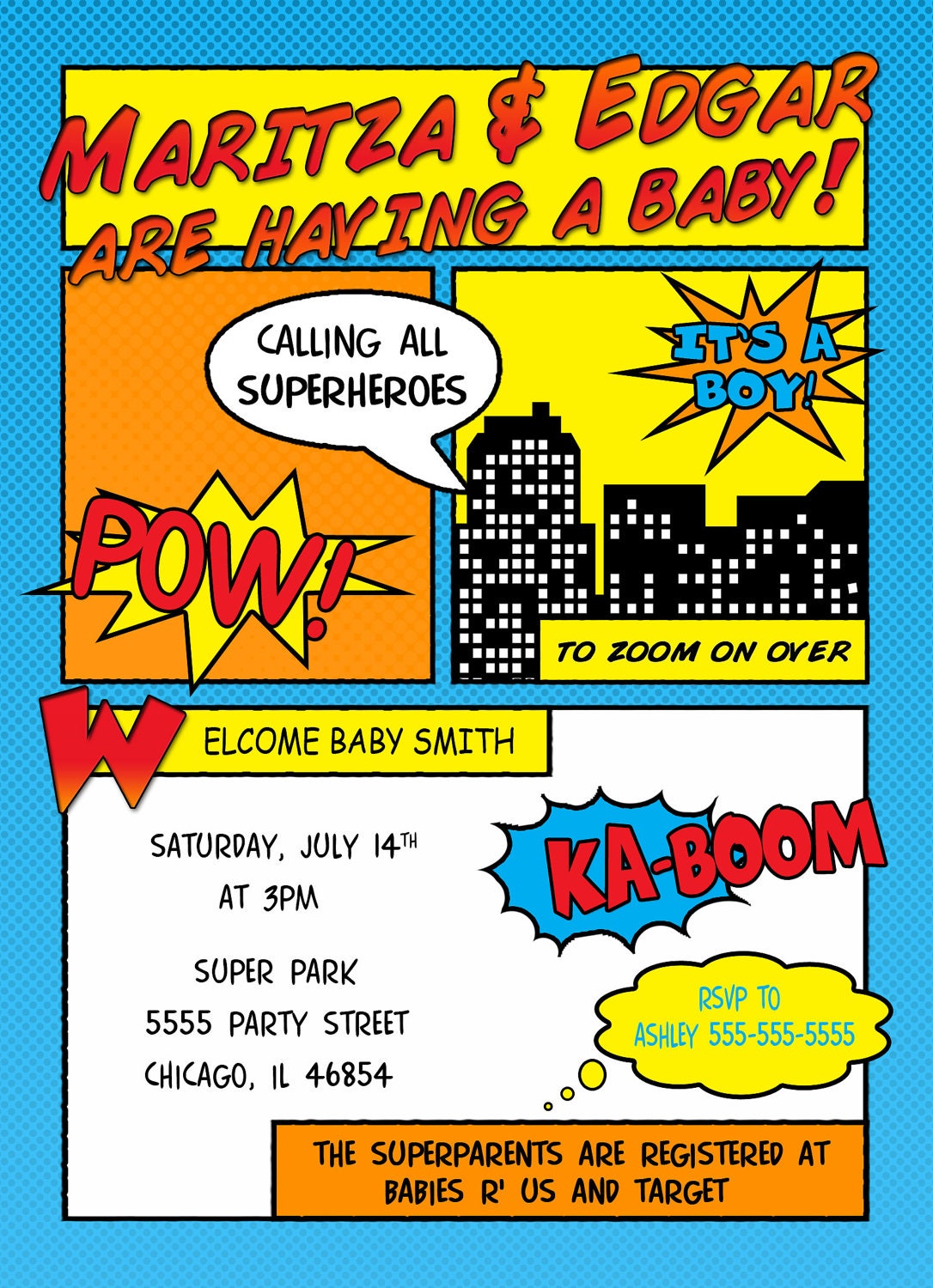 Comic Superhero Baby Shower Invitation