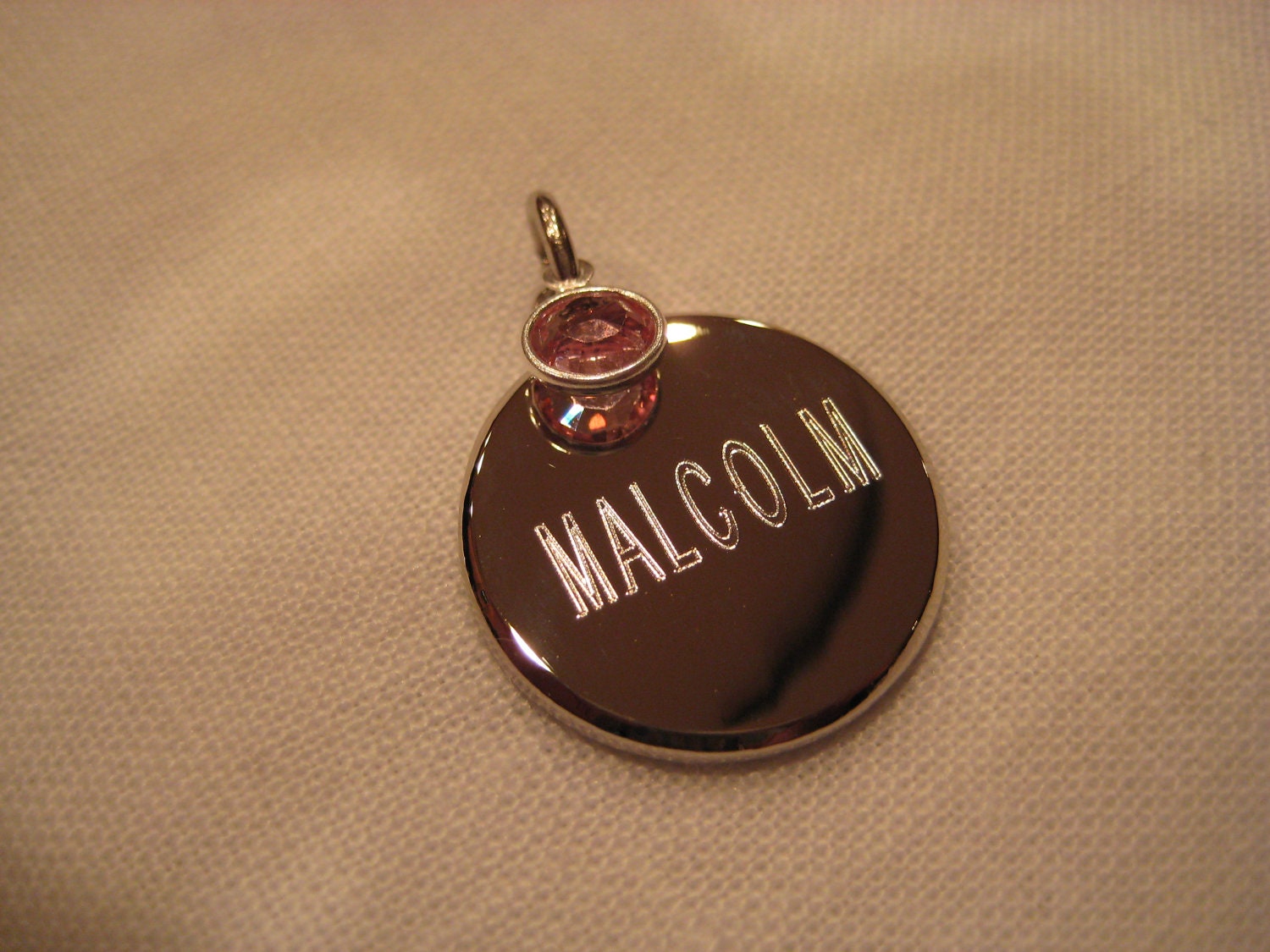 Pet Id tag- Round with Crystal (Gold or Silver finish)