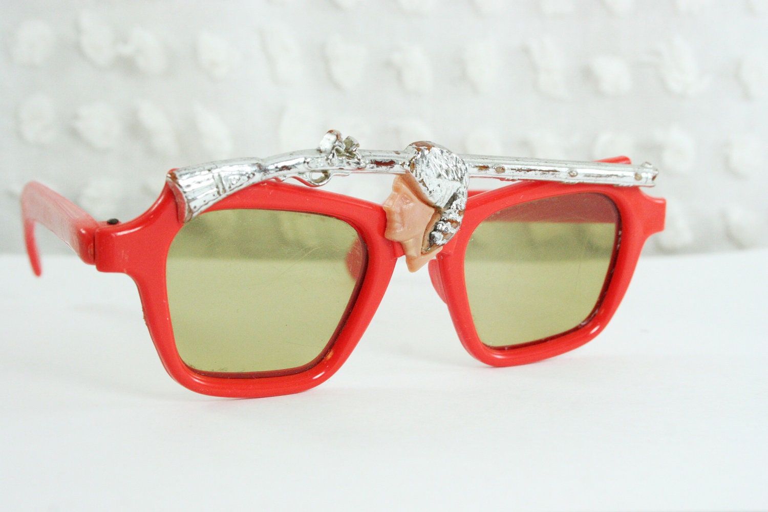 50s Kids Sunglasses 1950s Cowboy Sunglass Red Horn Rim Frame Childrens Metal Rifle Browline Western Theme Small Size Non Rx Unisex