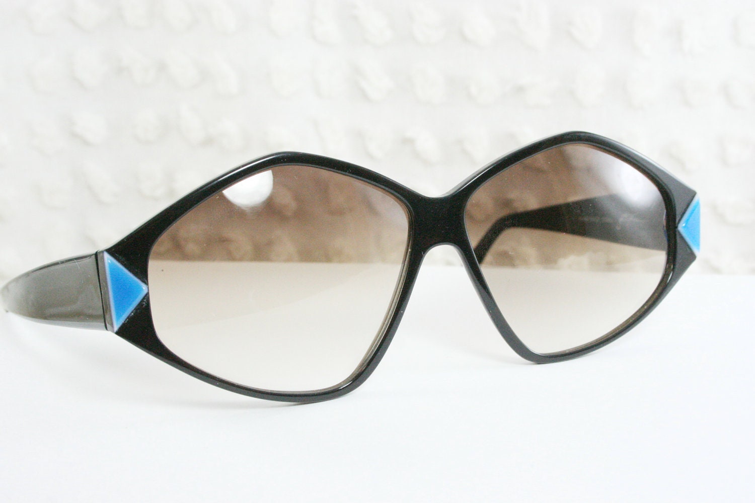 80s Sunglasses 1970s Designer Eyewear Gottex Blue and Black Diamond NOS Non Rx Lens 65/14 Optical Frame