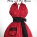 Flirty Black and Red Heart Halter Pin Up Style Apron with Black Lace