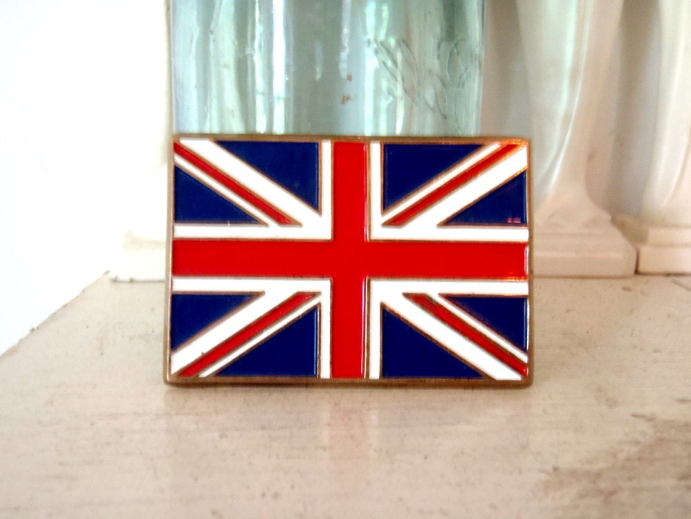 Belt Buckle Large Union Jack Flag Vintage Enamel 1970s Brass Belt Buckle