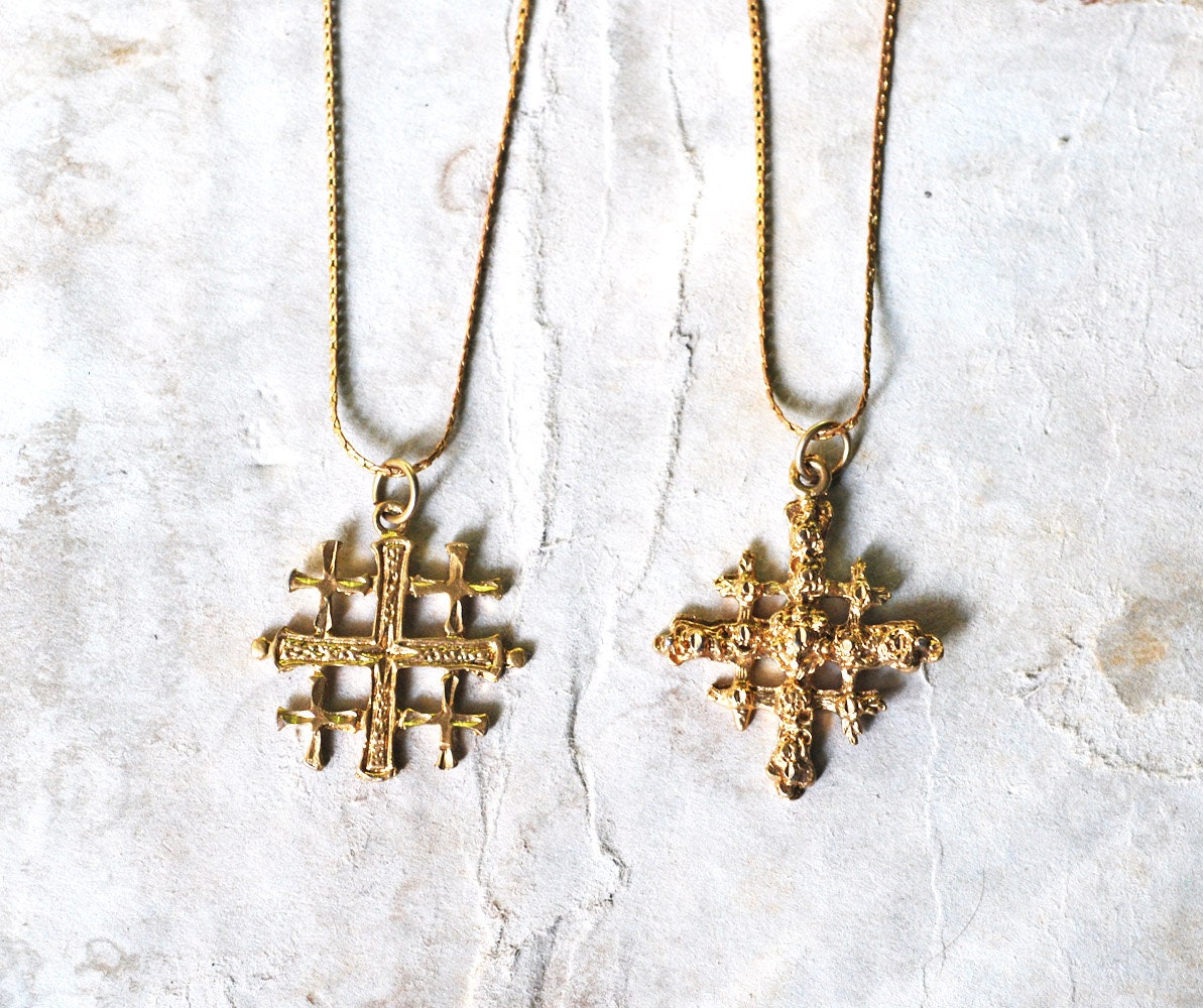 no. 125 - elaborate golden brass crusader's cross necklace