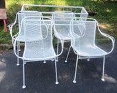 SET of 4 COOL White Wrought Iron Arm Chairs 1960's Vibe