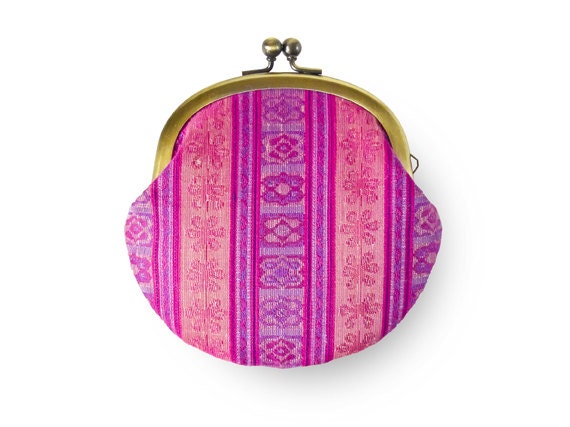 Brocade Fushia pink Stripes Coin Purse