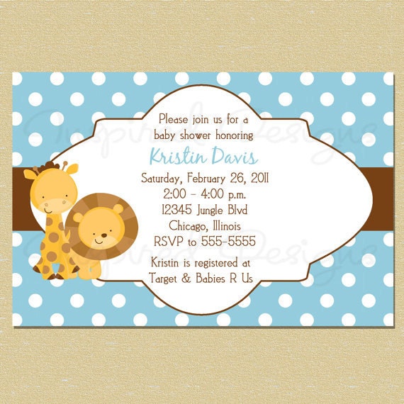 Lion & Giraffe Jungle Animals Baby Shower Invitation - Girl or Boy Colors Il_570xn