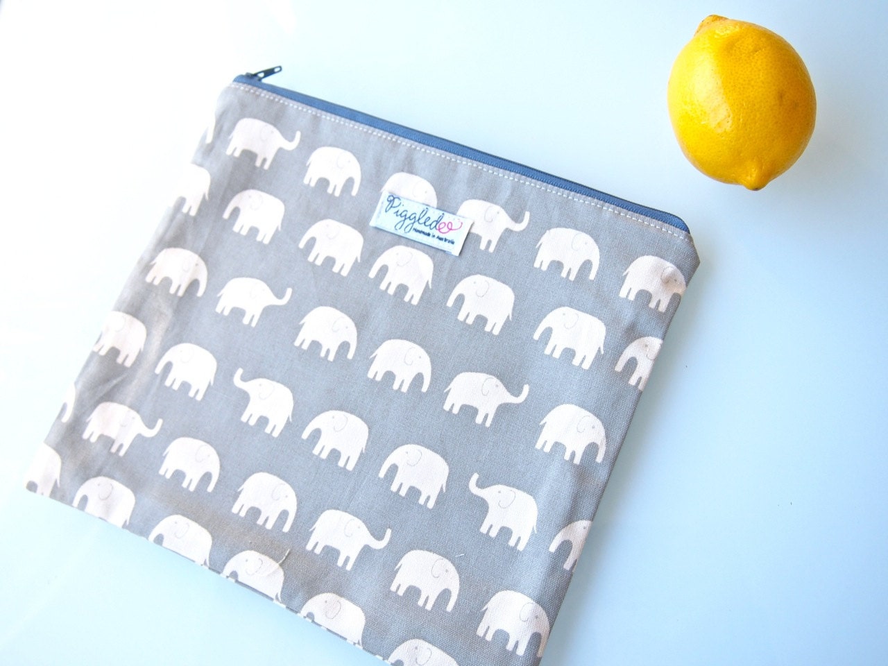 Zippered Pouch / Nappy or Diaper Case - Gray Elephants