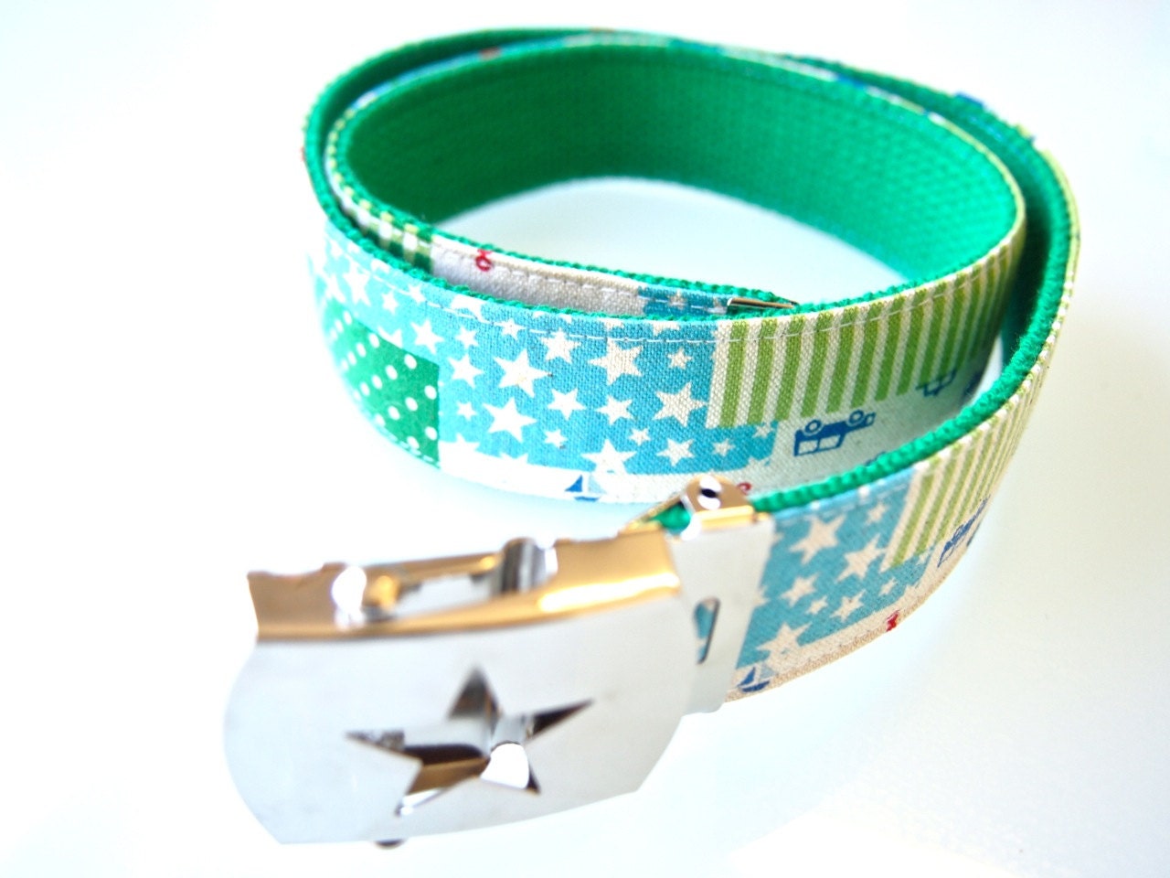 Child's Belt / Boy Belt - Green Patchwork