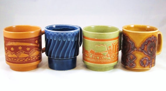 Abstract vintage Japan Mugs 1970s mugs Cups Stoneware Vintage cups and Outdoor England