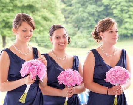 Pearl Wedding Necklace, Dainty Pearl Necklace, Bridesmaids Necklace, Swarovski, Illusion Pearl Necklace