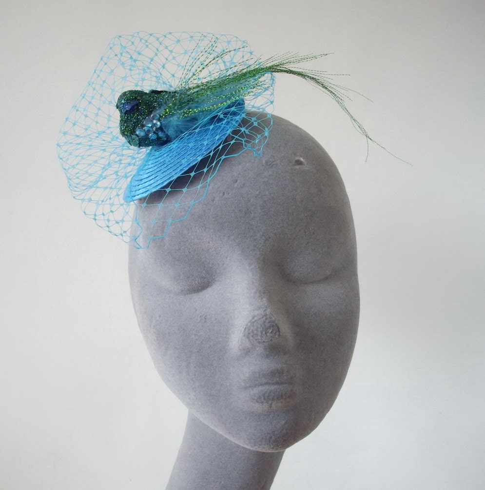 Turquoise-Green Bird Fascinator-Small