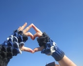 Multicolor Fingerless Mittens Wrist Warmers Gloves Blue Black Crochet Knit Autumn Winter Accessories Woman Girl Teen by dodofit on Etsy