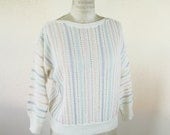 80s Pastel Stripe Sweater Dolman Sleeve Batwing Bateau Neck Womens Size Medium