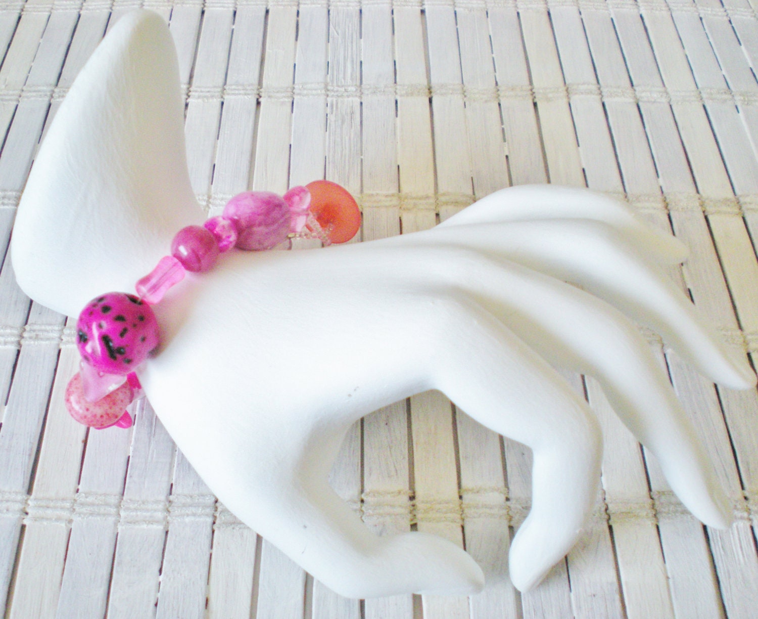 Cotton Candy Pink Beaded Bracelet Upcycled OOAK by RetroRevivalBoutique