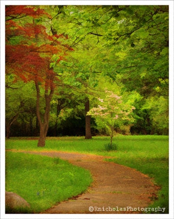 8x10 - peacful wall art - seasonal art print - spring time trees - pretty park - lovely pathway - Secret Garden - fine art photograph