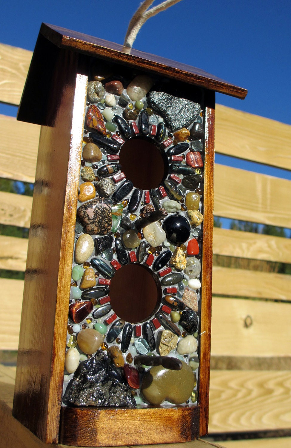 Mosaic Stone Birdhouse Bird Feeder