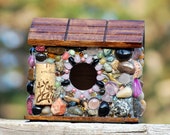 Whimsical Birdhouse Mosaic garden stone and Wine Cork