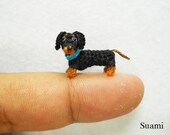 0.6 Inch Miniature Dachshund Sausage Dog Amigurumi - Tiny Crochet Black Brown Dog Dachshunds - Made To Order