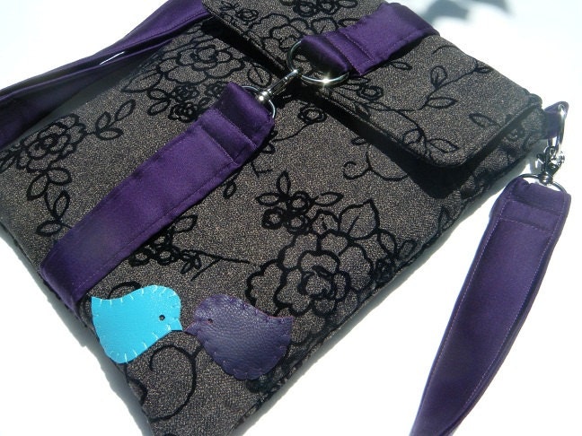 Blackberry and Midnightkisses-iPad 1, 2 3 or Latest MINI iPAD  bag-ipad cover-ipad case-iPad sleeve-matching shoulder strap