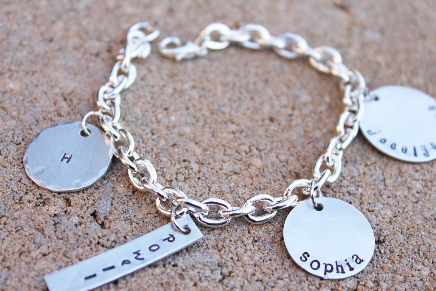 Hand Stamped Charm Bracelet- Mommy Bracelet - Customized Bracelet- Customized Grandmother Bracelet- Hand Stamped Mama Bracelet