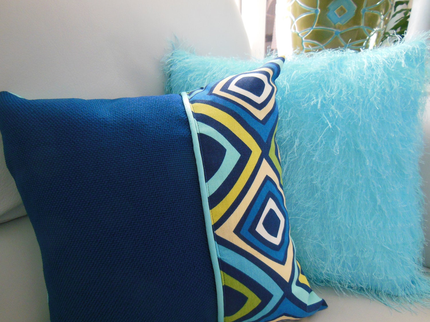 Pillowscape Designs Decorative Pillows - Monaco Blue Mod Diamond - Accent Throw Pillow - Reversible 15 x 15 Inch - Pillow Insert Included
