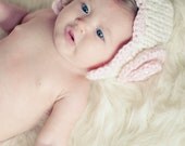 Vintage Rose Bonnet, Scalloped Edging, Creamy White and Pale Pink, 3-6 Months