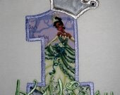 Design your own Birthday Number Princess and the Frog Tiana character with crown and crystals applique t-shirt  - Personalized free