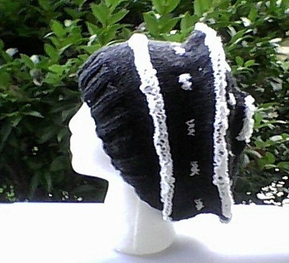 Women's Dark Grey and White Oversized Knit Slouch Hat