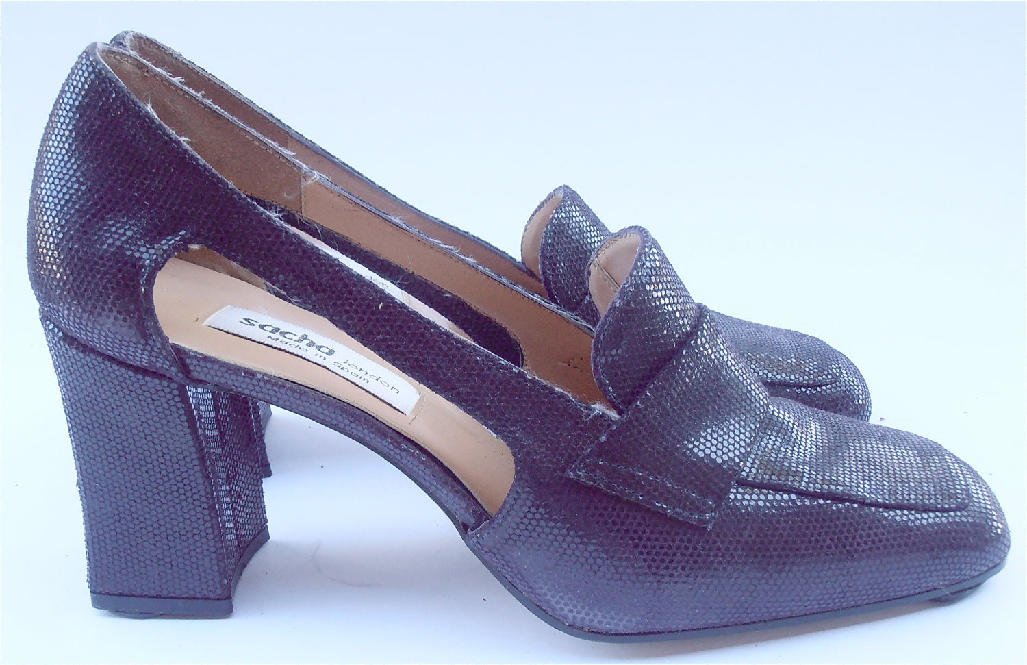 Vintage Purple Shoes Purple Ladies Shoes Vintage Sacha London Shoes Ladies Shoe Size 7.5 Patent Leather Faux Lizard Shoes Penny Loafer Shoes