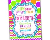 Printable Neon, Polka Dot, Chevron, Zebra Birthday Party Invitation - You Print