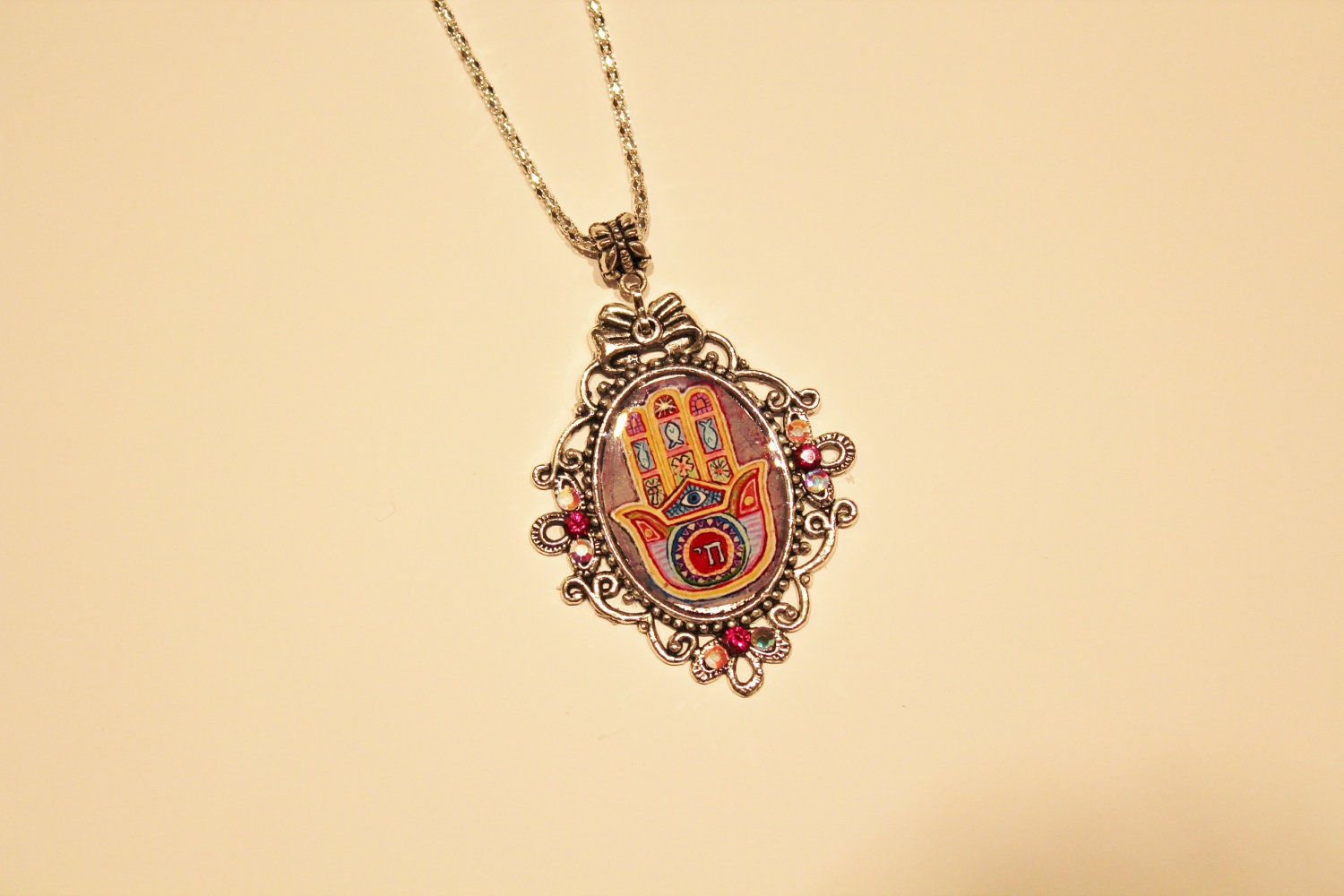 Chai charm necklace, evil eye necklace, Hamsa necklace, Treee of life, Hebrew charm necklace, Judaica, evil eye necklace, Life charm