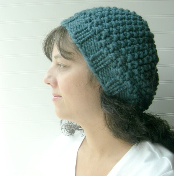 Knitted Blue Chunky Slouch Hat