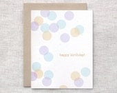 Birthday Card - Transparent Circles, Eco Friendly Happy Birthday Card - Pastels Purple, Mustard, Teal Blue