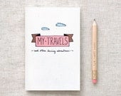 Travel Journal & Pencil Set, Recycled Mini Sketchbook - My Travels and Daring Adventures - Pink, Brown - Back to School