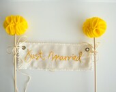 Pom Pom Cake Topper- personalized banner Just Married, wedding, birthday, engagement, anniversary