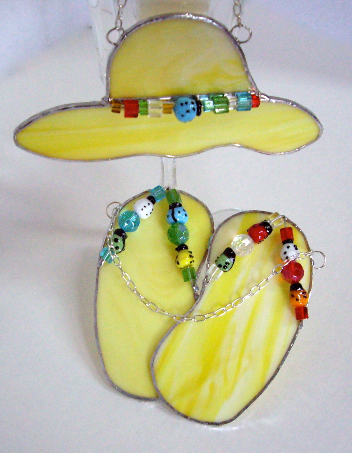 Flip Flop Hat Stained Glass Suncatcher Ensemble handmade