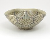 Ceramic Bowl with Purple, Green and Navy Blue Pattern