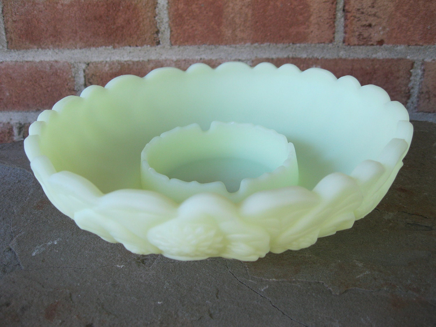 Fenton Floral Satin Custard Ashtray, Candle Bowl, Chip & Dip Vintage