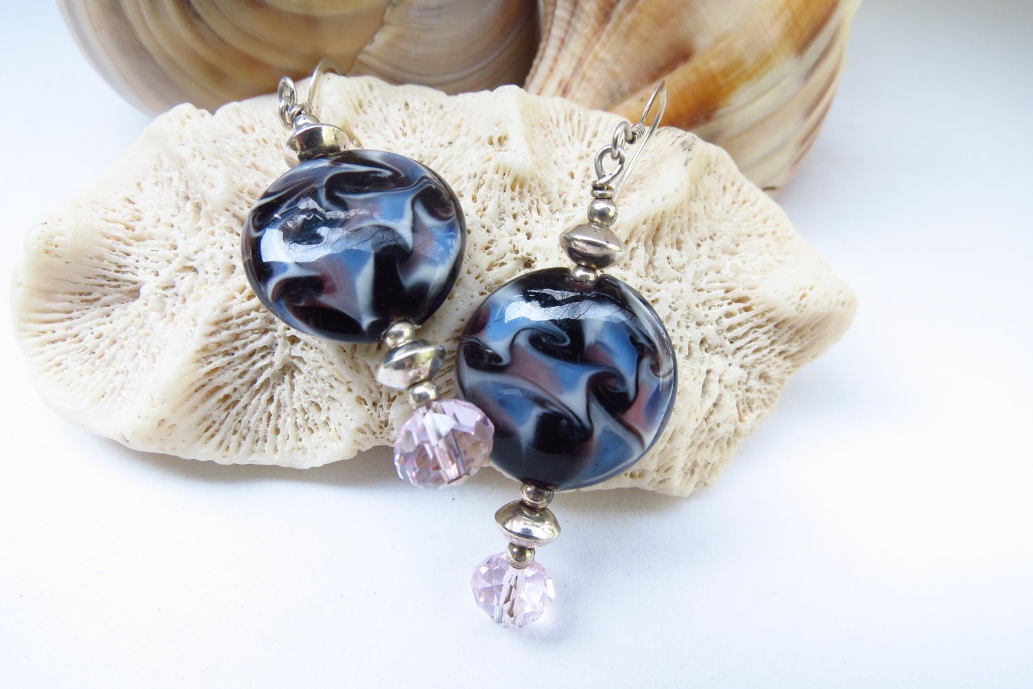 Lampwork Glass Earrings with Crystal and Sterling Silver - jagrocks