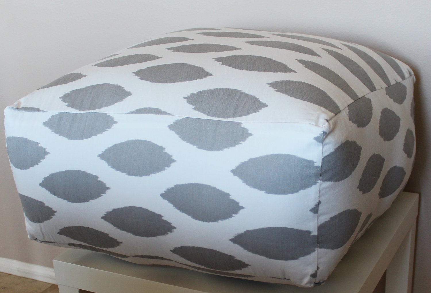 Square Pouf Floor Pillow Storm Grey White Ikat