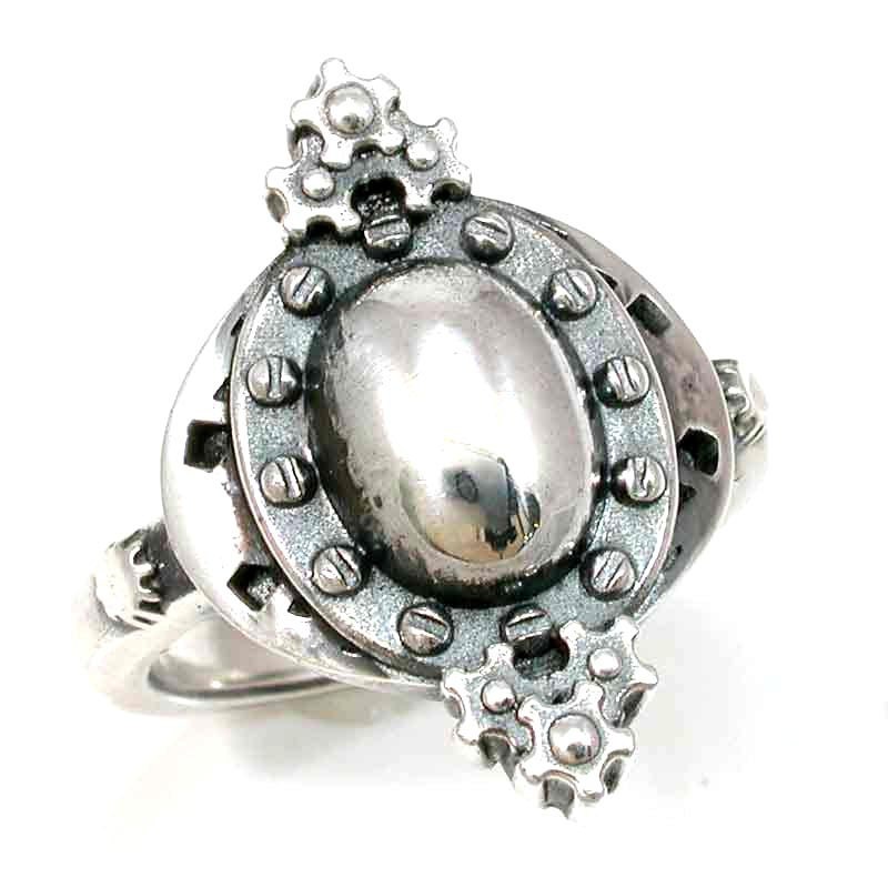 Victorian SteamPunk Silver Ring - Gears and Rivets - Handmade
