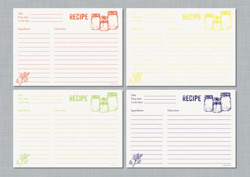 Set of 4 printable recipe cards - Mason Jars