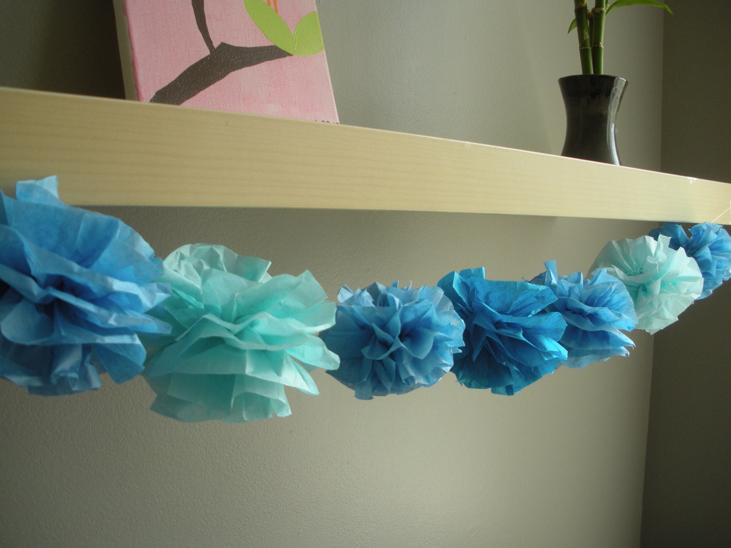 tissue paper pom pom...garland...pick your colors...10 pom garland set