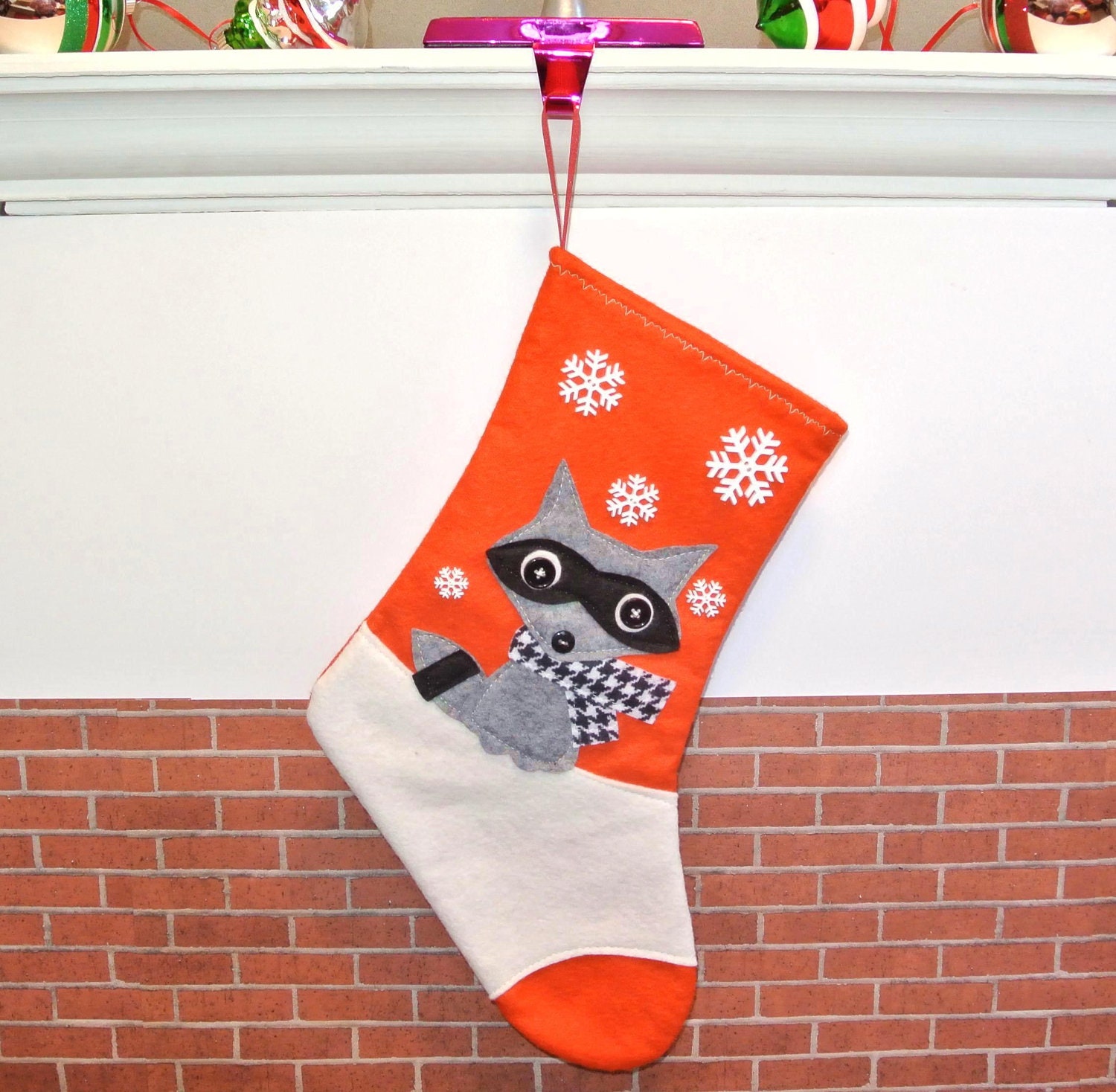 Raccoon Christmas Stocking in Orange by Allenbrite Studio