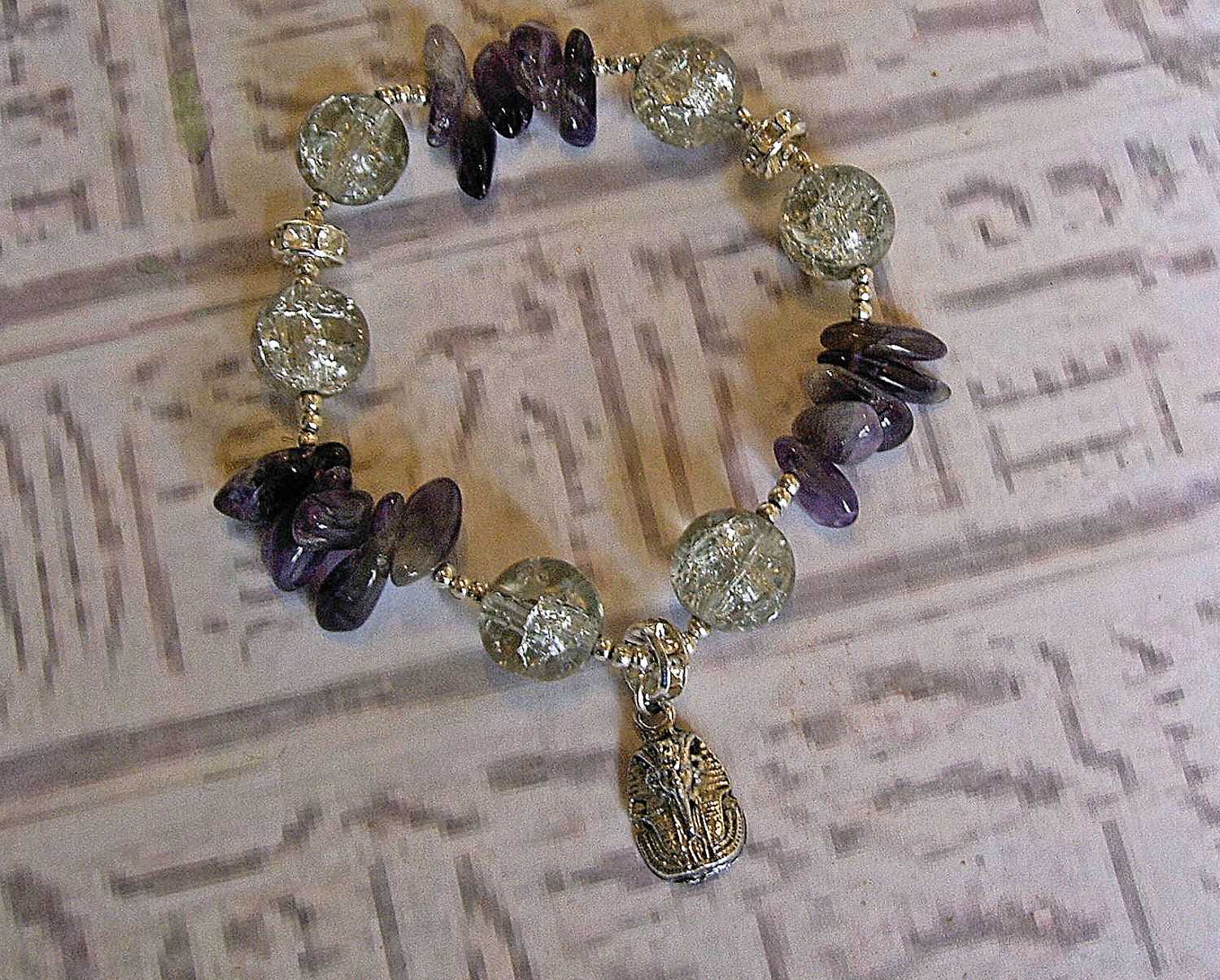Egyptian Amethyst charm bracelet. Egyptian bracelet.